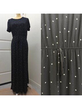 Style & Co Star Print Maxi Black Dress – Rayon Spandex Blend, Medium